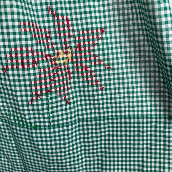 Vintage Handmade Green Gingham Kitchen Waist Apron with Stitched Poinsettias - Picture 10 of 10
